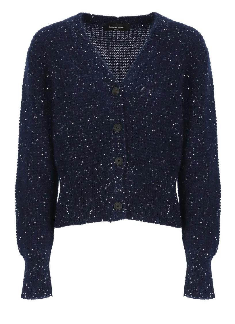 Fabiana Filippi - Blue Cardigan With Paillettes - Größe 40 - blau