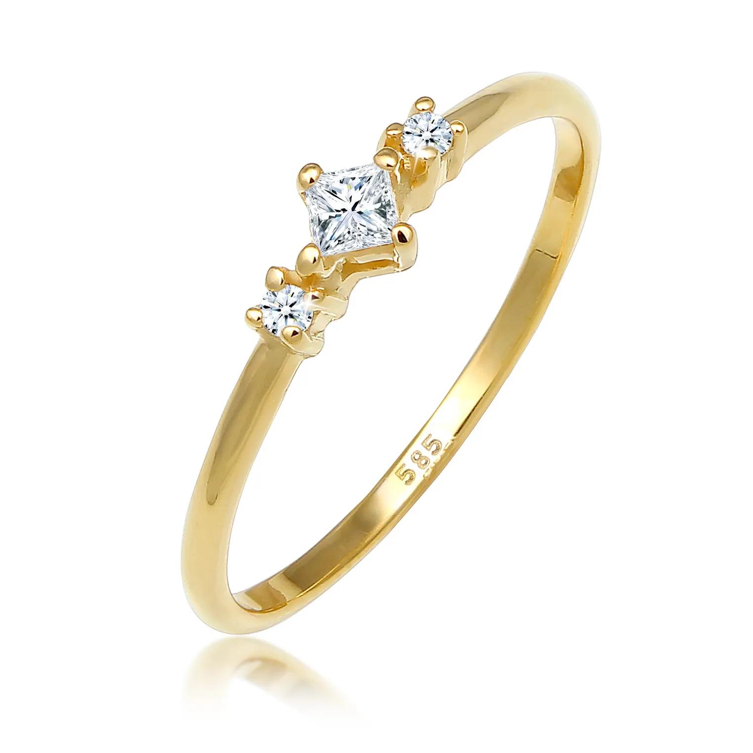 Elli Ringe - Ring Prinzessschliff Diamant (0.13 ct) 585 Gelbgol - Gr. 56 MM - in Gold - für Damen