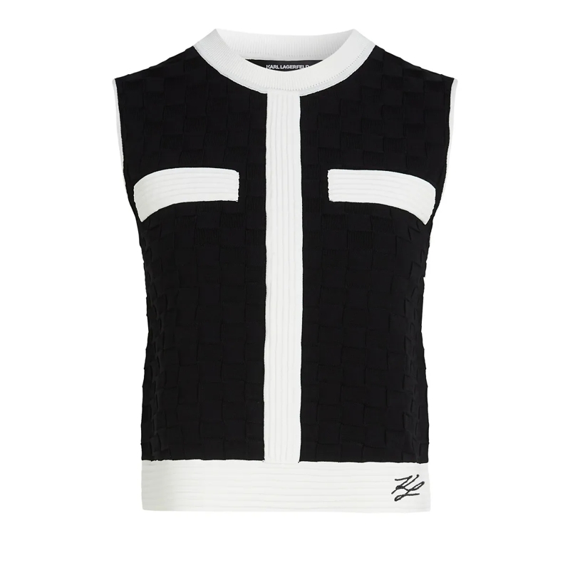 Karl Lagerfeld Gestricktes Oberteil STRICKTOP MIT KONTRASTIERENDER PASPELIERUNG schwarz