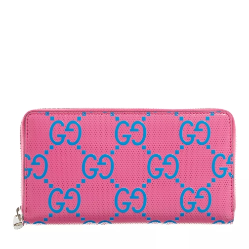 Gucci GG embossed Zip Around Wallet Fuchsia and Blue GG Embossed Leather Ritsportemonnee