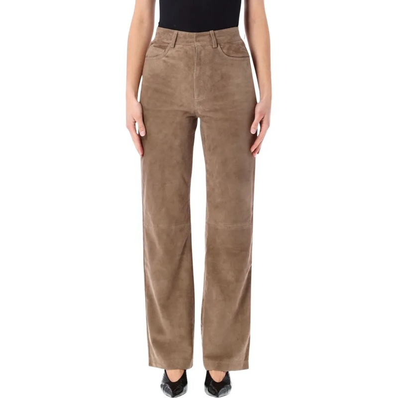 Rotate  Straight Suede Pants Brown