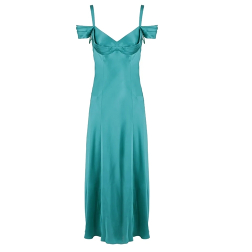 Alberta Ferretti Midi-Kleider Off The Shoulder Satin Dress Green