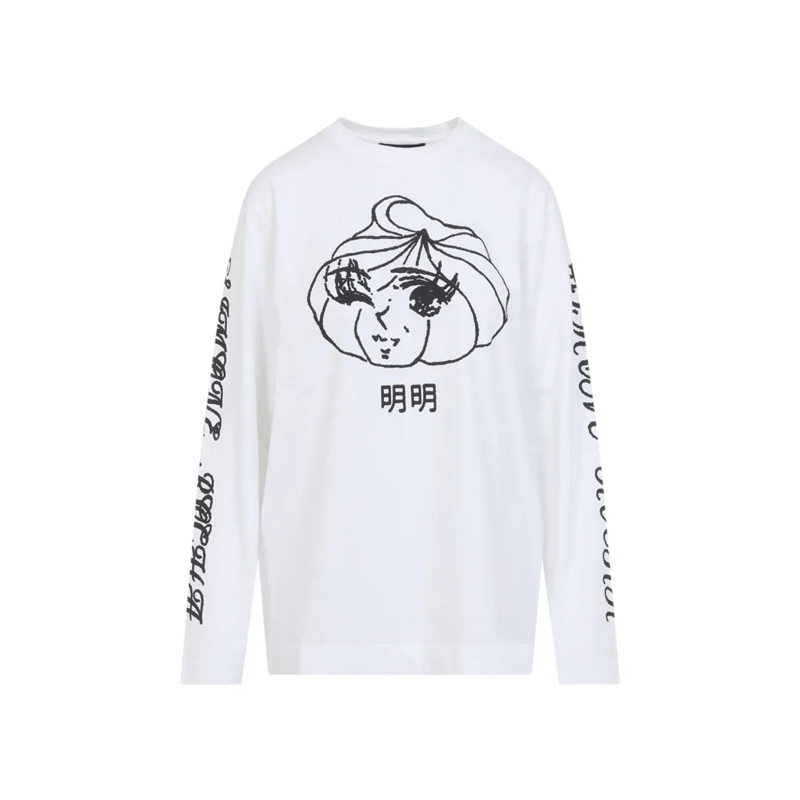 Simone Rocha Haut à manches longues Long-Sleeve T-Shirt With Abstract Face Design And  White
