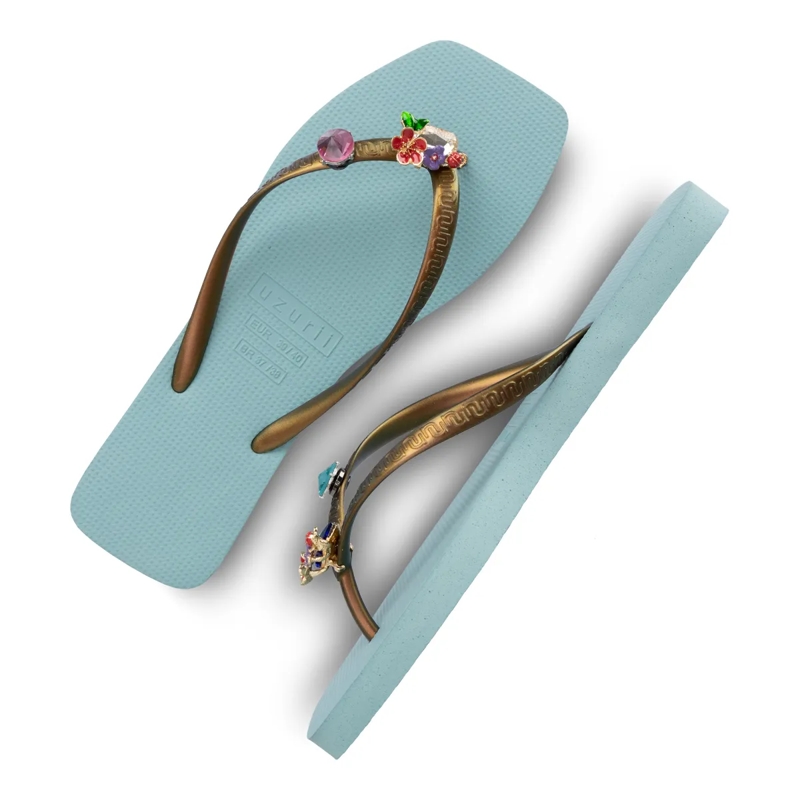 UZURII Flip Flops flip flop Flore Square ocean(Image 20)