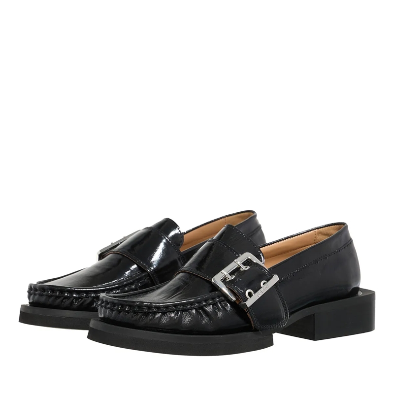 GANNI Loafer Feminine Buckle Loafer Naplack Black