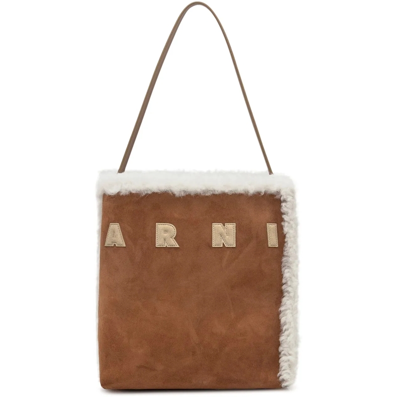Marni Schultertasche Marni Borsa Museo in Pelle Scamosciata Marrone beige