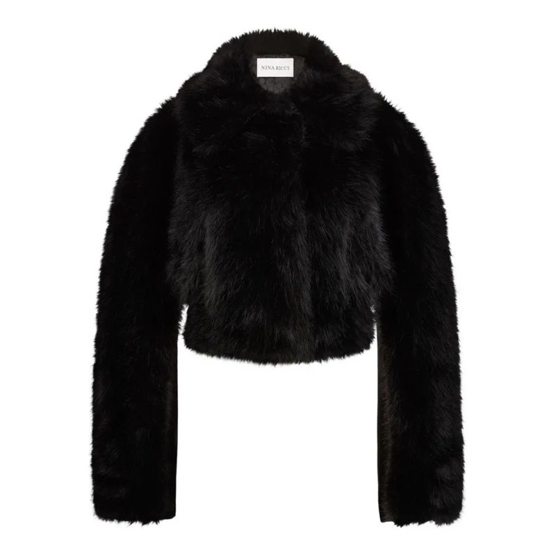 Nina Ricci Jas in omgekeerd lam Cropped Black Jacket Black