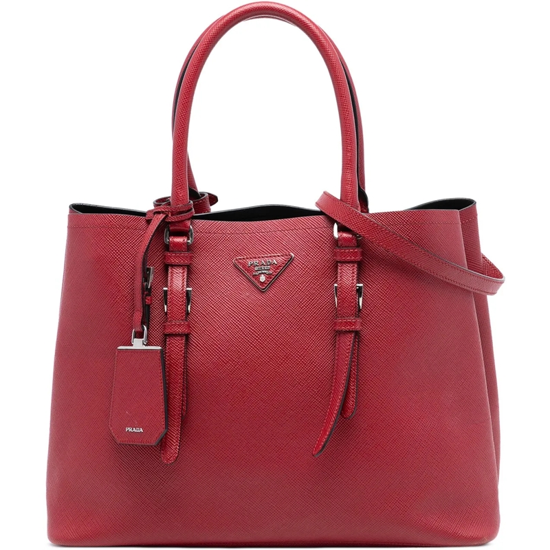 Prada Schultertasche Large Saffiano Cuir Double Satchel rot