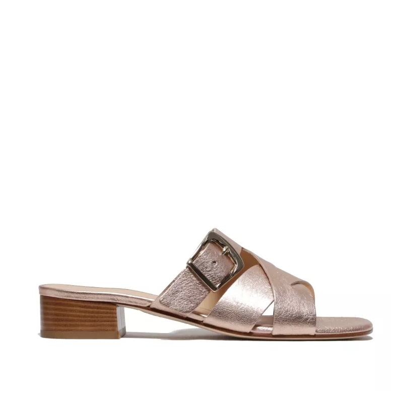 La Sellerie Claquettes Copper Leather Slipper With Cross And Golden Buckl Brown