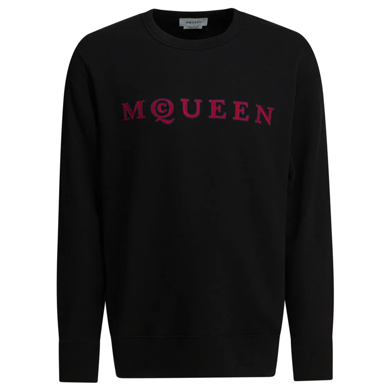 Alexander McQueen  Black Cotton Sweatshirt With Embroidered Text Deta Black
