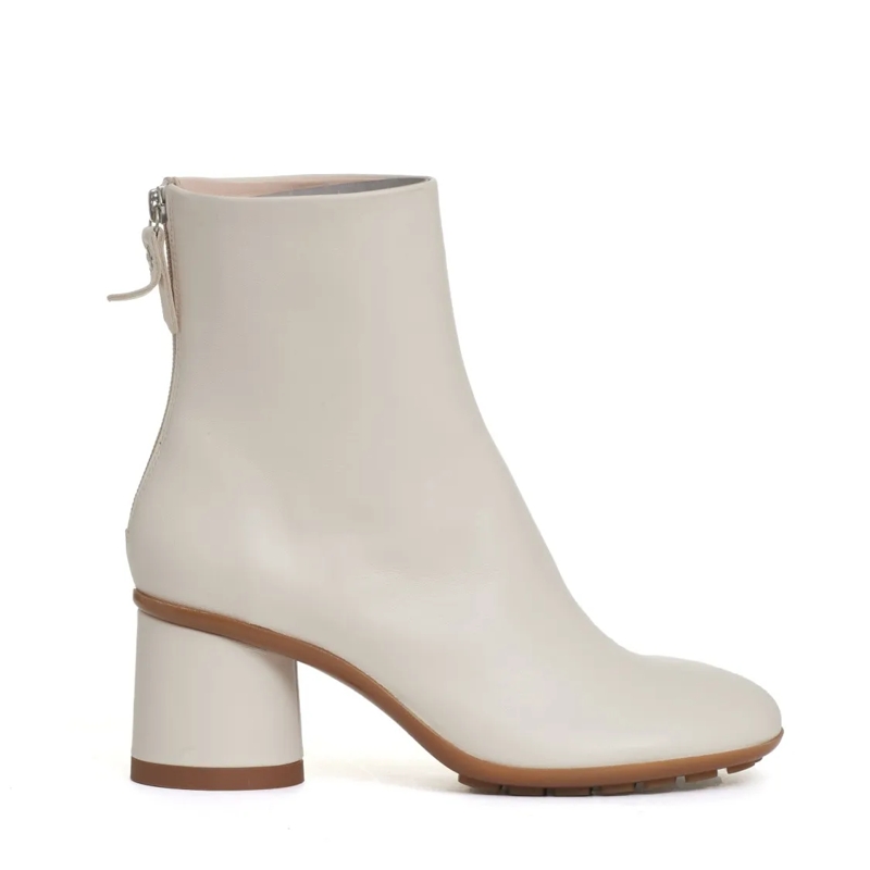 Agl Bottes Chalk Leather Ankle Boot 60Mm Heel White
