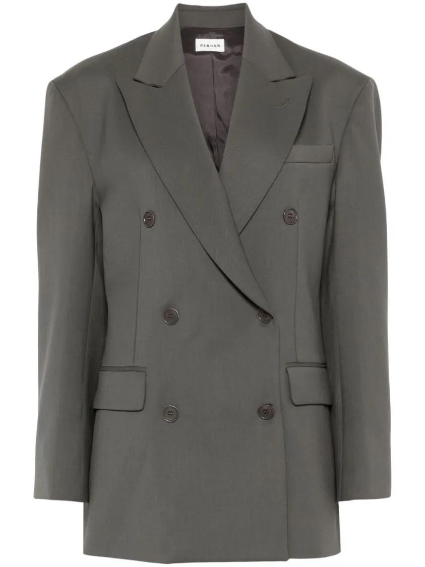 Thumbnail - P.A.R.O.S.H. - Ivy Green Virgin Wool Blend Twill Blazer - Größe M - grau