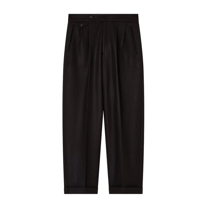Emporio Armani Pantalon de costume Tailored Trousers In Dark Brown Boiled Wool Jersey Black