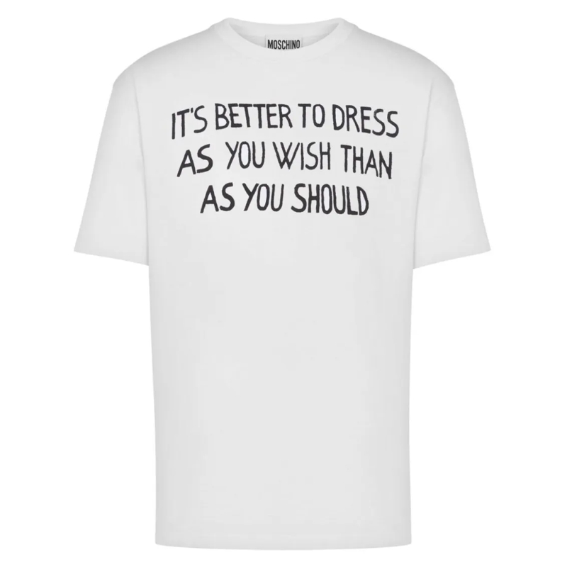 Moschino T-Shirt Slogan Print Cotton Jersey T-Shirt White
