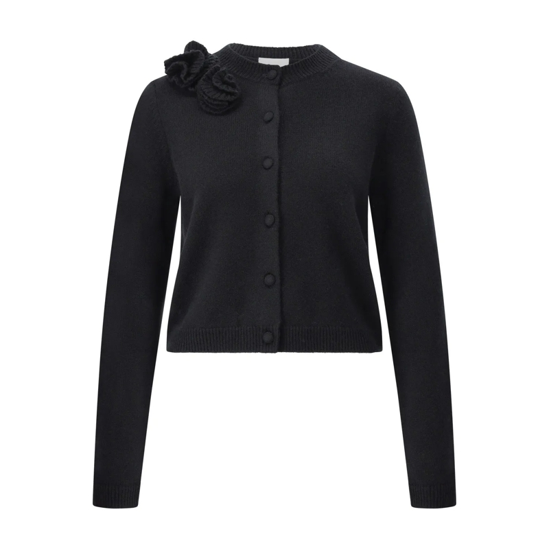 Allude Strickjacke Strickjacke mit Blumendetail Schwarz