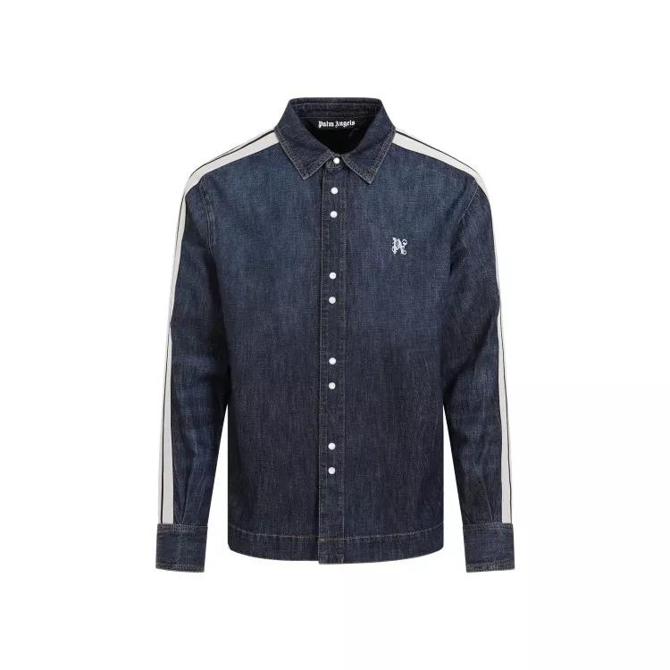 Palm Angels - Monogram Track Blue Off Denim Jacket - Größe L - blue