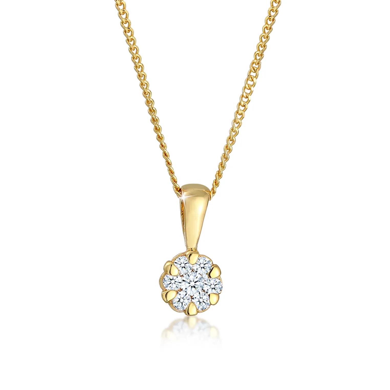 Elli Halsketten - Halskette Blume Brilliant Diamant (0.12 ct.) 585 G - Gr. unisize - in Gold - für Damen