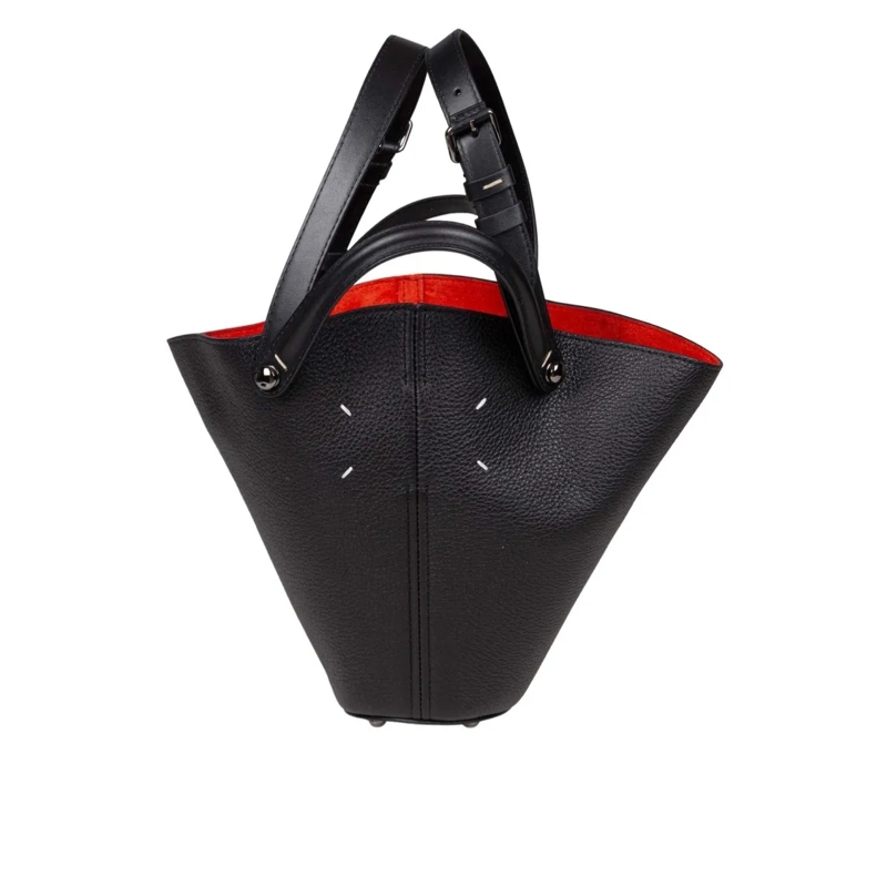 Maison Margiela Buideltas Small Dress-Age Leather Bucket Bag In Black Black