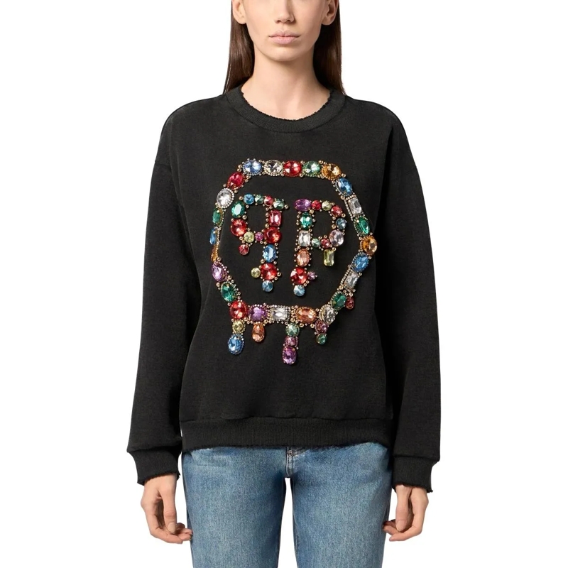 Philipp Plein Sweatshirt Open Back Sweatshirt Hexagon Stones schwarz(Image 3)