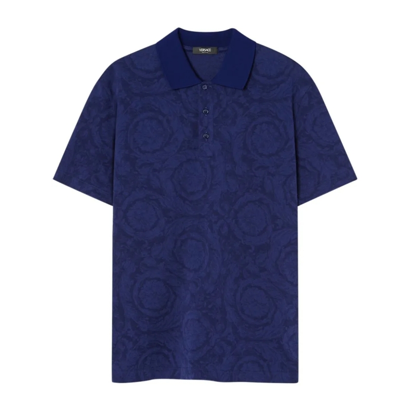 Versace Polohemd Deep Blue Piqué Cotton Polo Shirt Blue