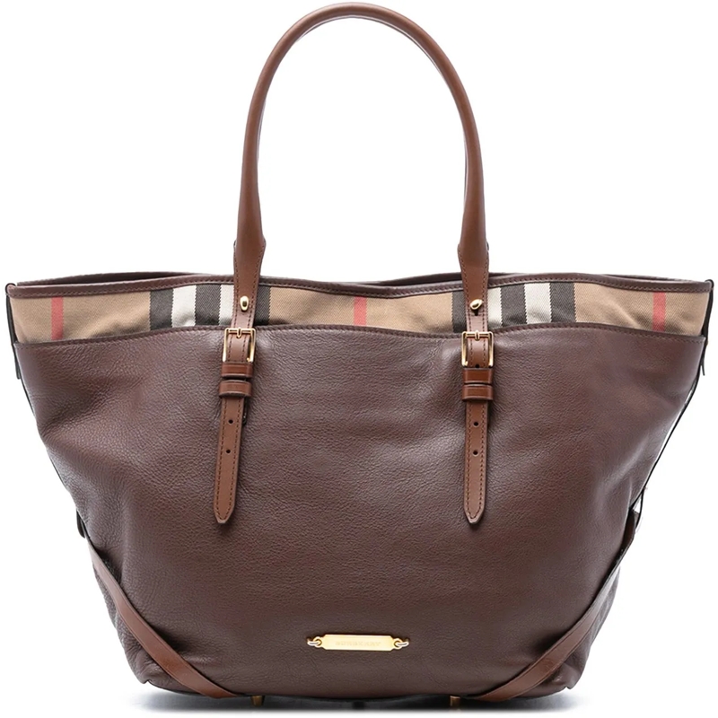 Burberry Shopper Medium House Check Trimmed Leather Salisbury Tote braun
