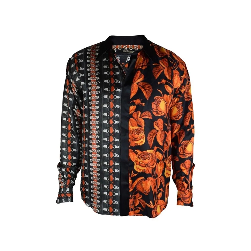 Roberto Cavalli Overhemd Floral Bondage Print Silk Shirt Black