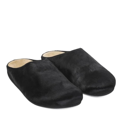 The Row Hugo Black Leather Slides Black Sandale