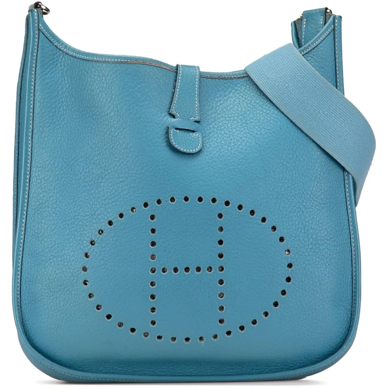 Hermès Schultertasche Clemence Evelyne II GM blau