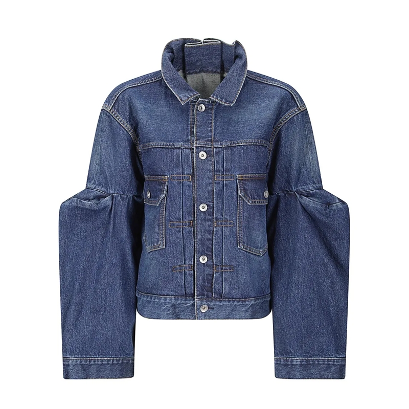 Sacai Jeansjacke Structured Blue Denim Jacket With Classic Design A Purple