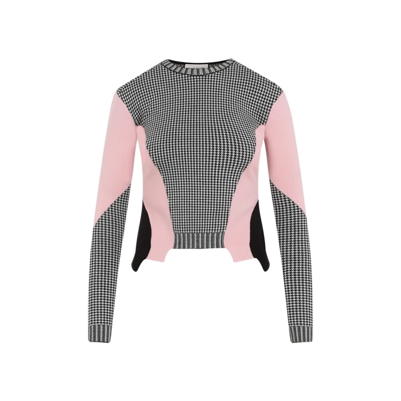 Alexander McQueen Trui Black White Pink Wool Pullover Grey