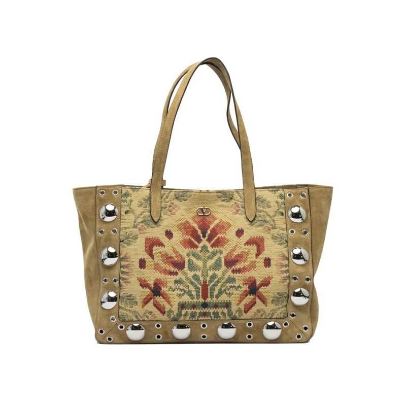 Valentino Garavani Draagtas Embroidered "Nellcôte" Shopper Bag Brown