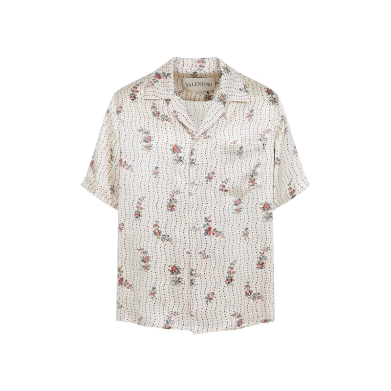 Valentino Garavani Hemd Floral Silk Shirt With Classic Collar And Short Sl White