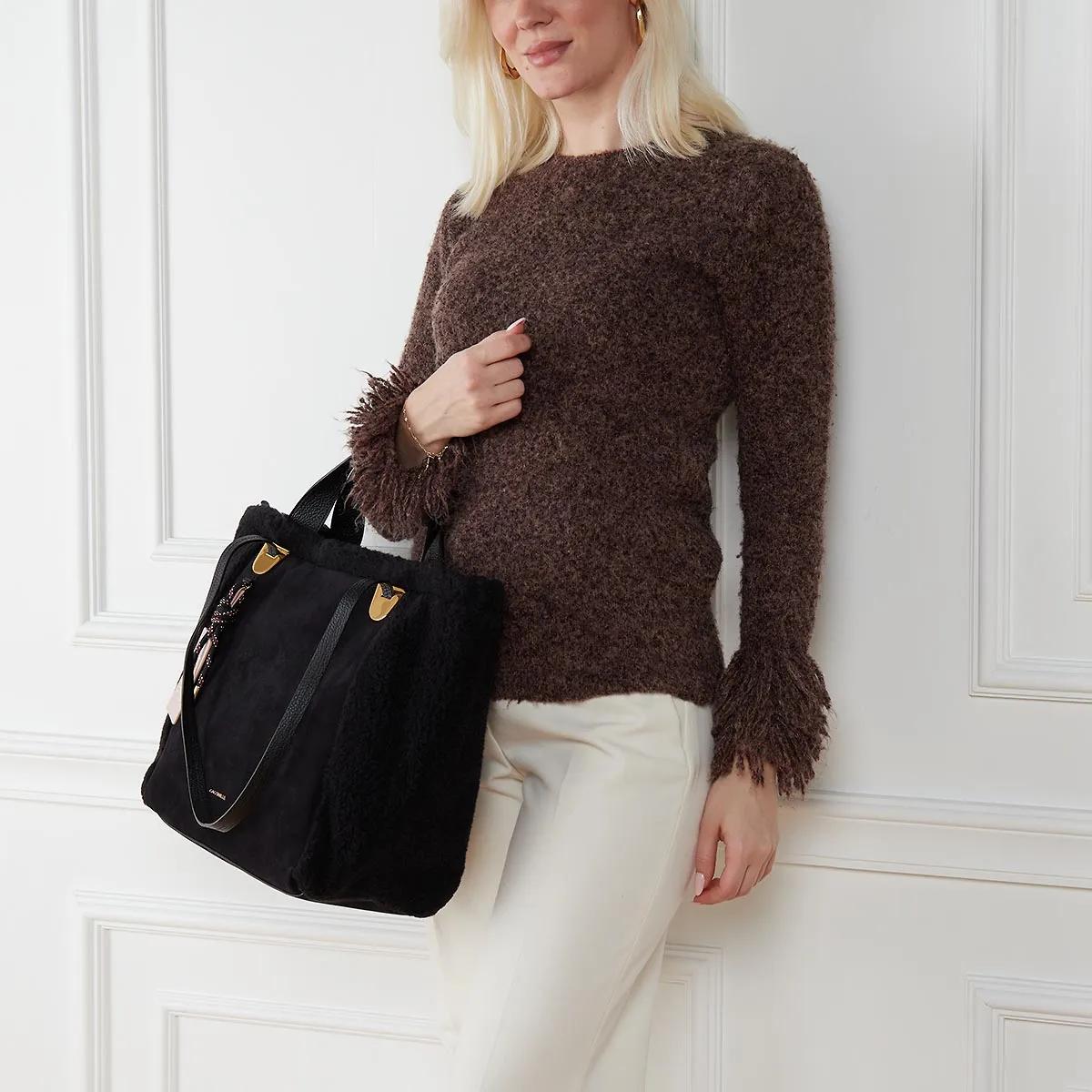 Coccinelle Leren handtas met Shearling-inzetstukken Black Dames