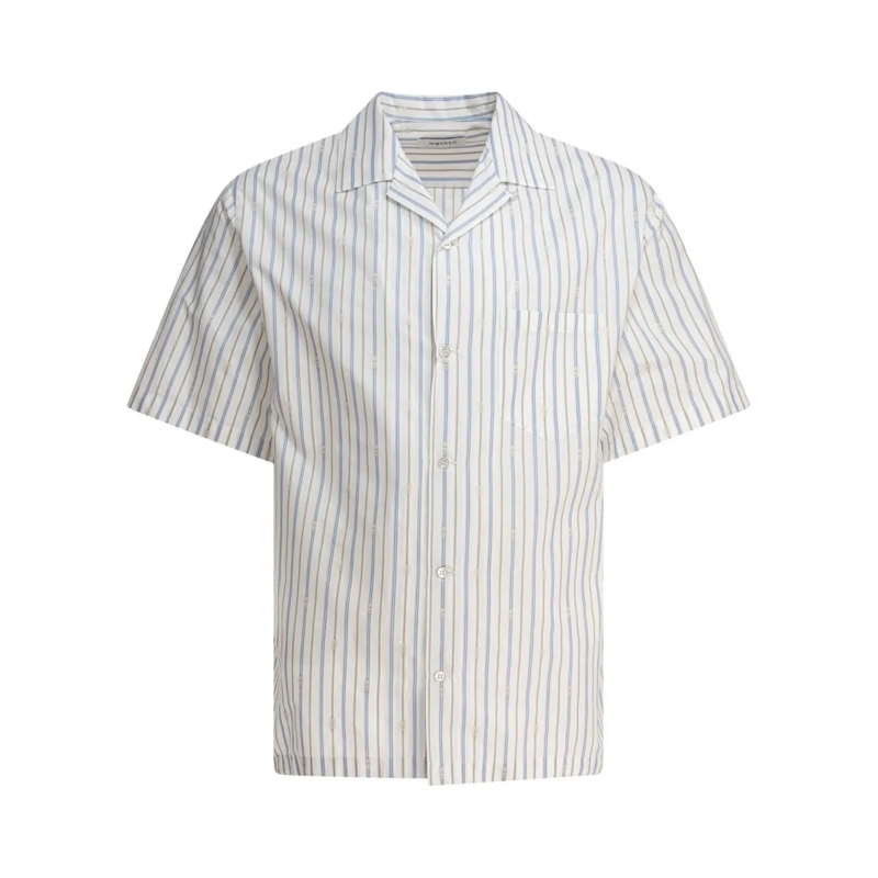 Alexander McQueen Overhemd Short-Sleeve Striped Shirt With Camp Collar White