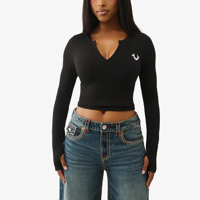 True Religion Bluse Langarmshirt schwarz(Image 6)