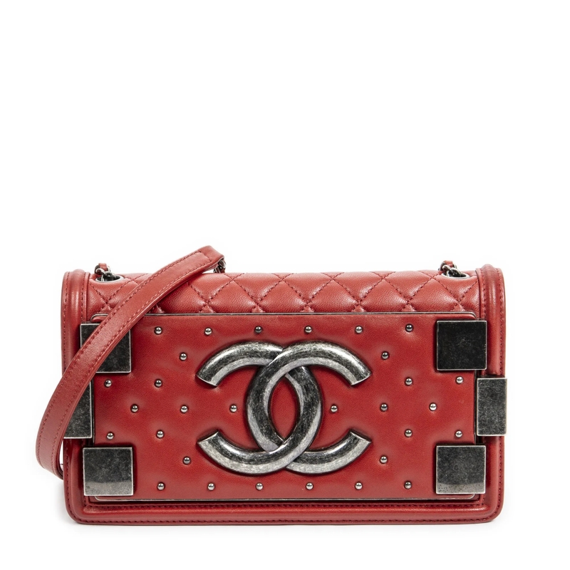 Chanel Crossbody Bag Studded Horizontal Boy Brick Flap rot