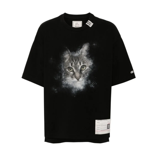 Maison Mihara Yasuhiro T-Shirts Graphic Cat Face Oversized Tee With Logo Detail Black