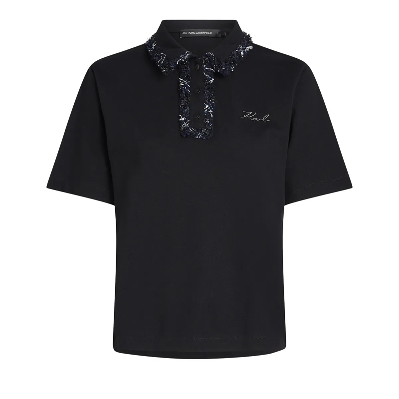 Karl Lagerfeld T-Shirt POLOSHIRT AUS BOUCLÉ schwarz