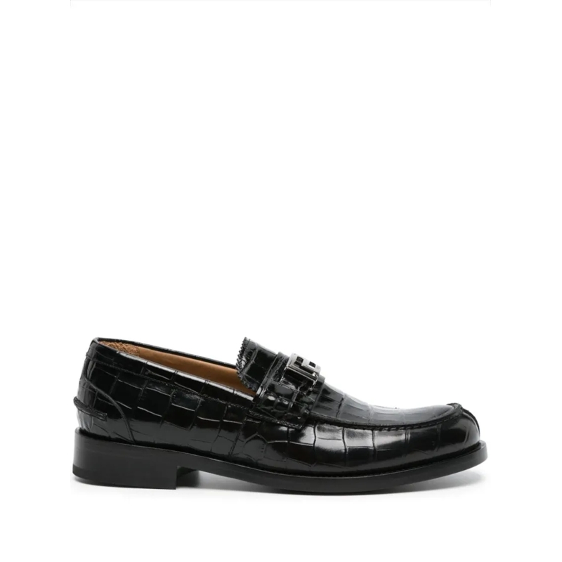 Versace Loafer Black Calf Leather Slip-On Shoes Black