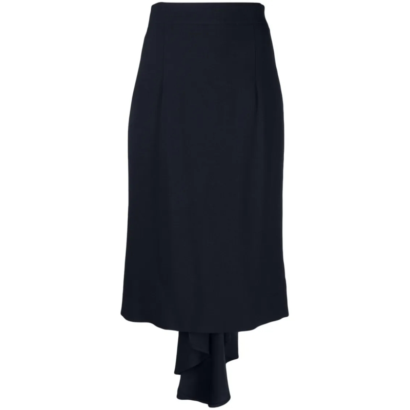 Moschino Midirok Pleated Asymmetric Midi Skirt In Midnight Blue Geo Black