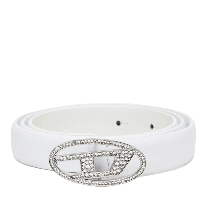 Diesel Ceinture en cuir 1dr Crystal Logo Strass Belt White weiß