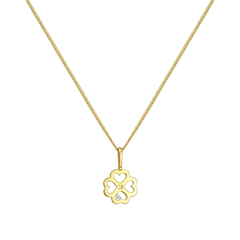 Elli Mittellange Halskette Halskette Kleeblatt Glücksbringer Diamant 585 Gelb gold(Image 2)