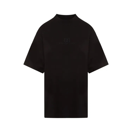 Balenciaga Washed Black Cotton Medium Fit T-Shirt Black 