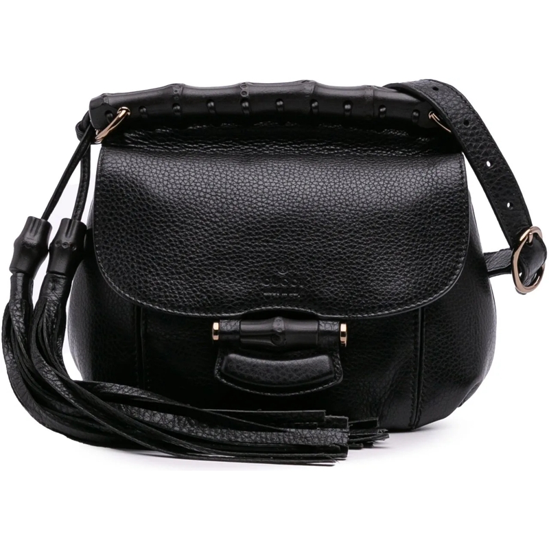 Gucci Schultertasche Small Leather Bamboo Nouveau Fringe Crossbody schwarz