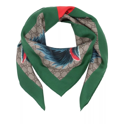 Gucci Wolf Web Print Silk Scarf Beige/Red/Green Halsduk