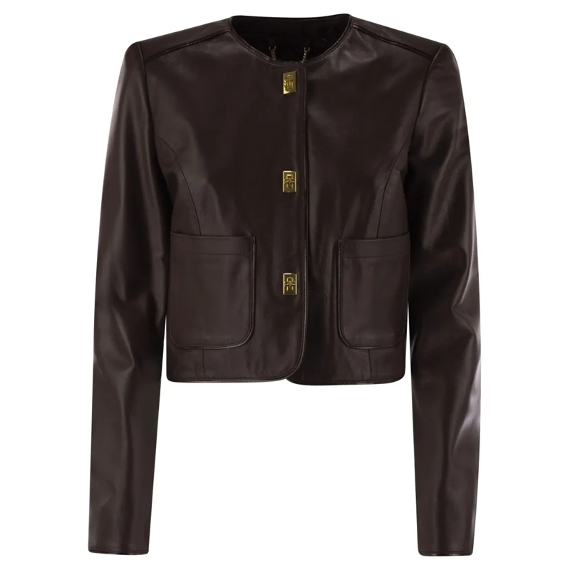 Elisabetta Franchi Overgangsjas Leather Jacket With Vinyl Details Black