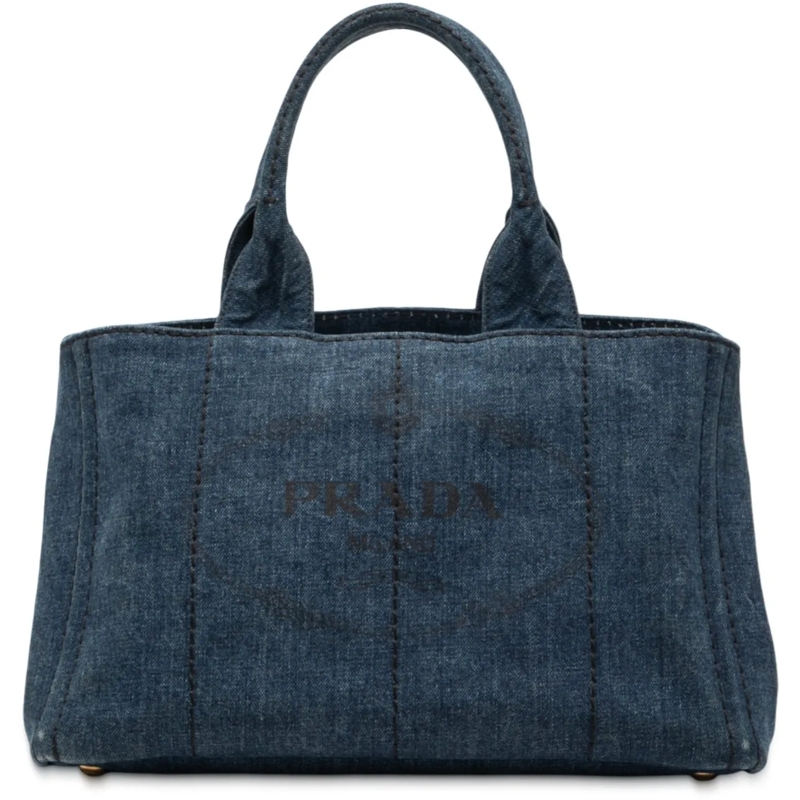 Prada Schultertasche Small Denim Canapa Logo Satchel blau