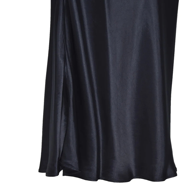 Aspesi Midirock Glossy Pure Viscose Satin Midi Pencil Skirt Blue (Image 3)