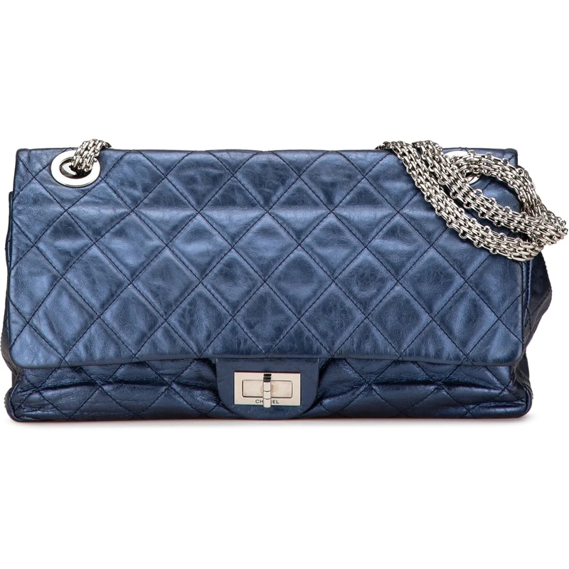 Chanel Schultertasche Metallic Quilted Aged Calfskin Reissue 2.55 Double blau
