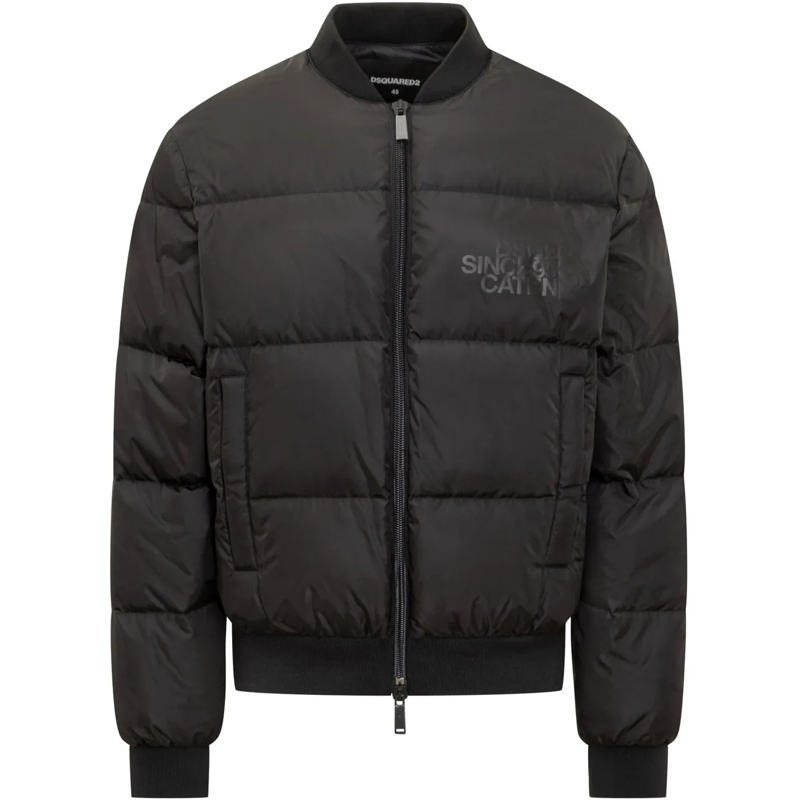 Dsquared2 Doudoune Classic Black Puffer Bomber Jacket With Ribbed Cuf Black